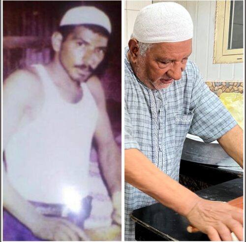 أحمد الدرازي.. أكثر من ستة عقود مع العجين والمحور والتنور.(تصوير: ليلى العوامي)